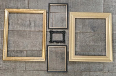 MARCOS DE FOTOS de colección ornamentados decoración de pared de galería dorado negro lote de 5 eco NJ Foto 1 de 4