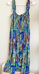 Women's WinWin Fashion Sundress Stretch Bodice Size 2-3X Colorful Silky Midi - Picture 1 of 5