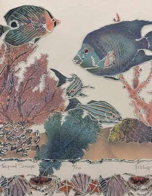 Impresión artística original firmada edición limitada “paisaje marino tropical”, Fehling, regalos raros Foto 1 de 4