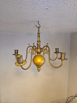 Lámpara de araña flamenca estilo holandés 5 brazos latón granero campo antigua Foto 1 de 4