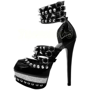 STYLISH Women Sandals Studded Peep Toe High Heels Rivets Club Shoes Size 5-16 - Picture 1 of 21