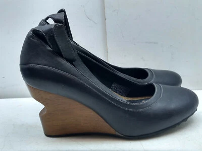 Tsubo Black Leather Slip On Ankle Hook Wrap Platform Wedge Women Shoe 7.5M 38.5  Foto 1 de 4