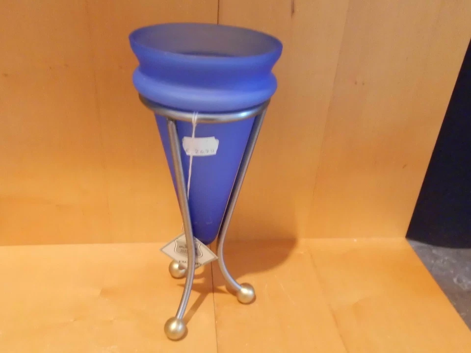 Vase Glas  Blau Pokal auch als Leuchter  26x11cm - Bild 1 von 1