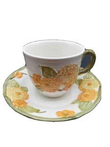 Metlox Poppytrail Sculptured Zinnia Cup and Saucer Set - Picture 1 of 10