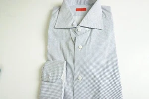 Isaia 100% Algodón Blanco Azul de Lunares Camisa Talla 42 16.5 Nuevo - Imagen 1 de 9
