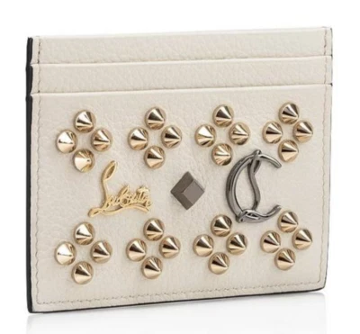 NEW CHRISTIAN LOUBOUTIN Kios Studded Leather Card Case Wallet Craie/Multi/Chalk - Image 1 of 4
