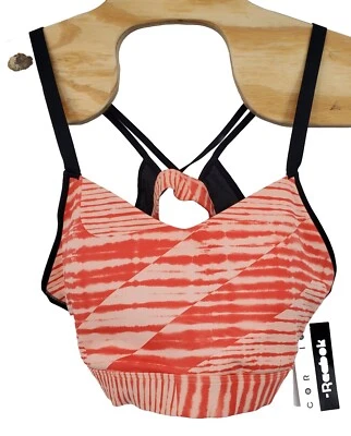 Sujetador deportivo Reebok Core 10 AM Lux con tiras negro naranja para mujer talla 2XL nuevo Foto 1 de 4