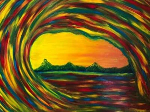Finger Painted Abstract Painting Wild Rainbow Wave Horsie Kinnaman MKinnamanArt - Picture 1 of 1