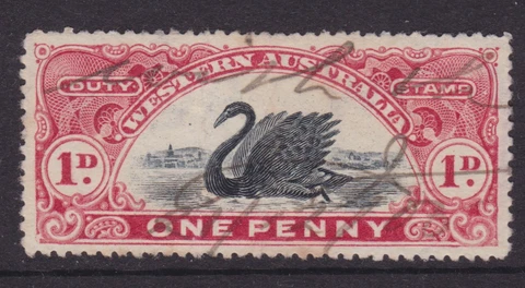 WEST AUSTRALIA 1914 1D RED BLACK LONG SWAN DUTY STAMP FINE USED (NG41) Cover