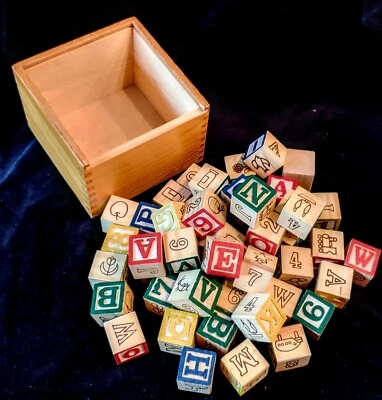 48 CHILDRENS Wood BLOCKS 1 1/8" Numbers Letters Pictures 1 Make Your Own Blank  - Image 1 of 2