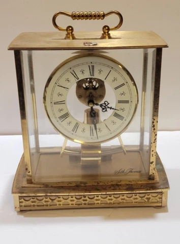 Seth Thomas Playtex Brass Glass Skeleton Carriage Mantel Clock #0792-000 Germany Cover