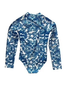 NWT CABANA LIFE Girls Palm Valley Unisuit Long Sleeve Floral Blue sz girls 7/8 - Picture 1 of 10