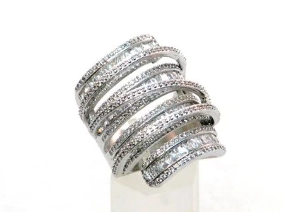 Skandinavische Designer Ring Silber S925 mit Zirkonia Baguette & Brillantschliff - Bild 1 von 4