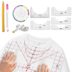 10 Pezzi T-Shirt Righello Guida Strumenti di Misura per Allineamento Forniture Cucito Artigianale - Foto 1 di 7