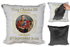 King Charles III 8th September 2022 Sequin Cushion Cover - Black + Insert