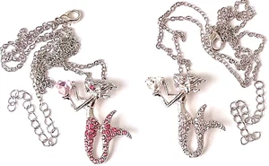 Mermaid Chain Pendants - Pink & White Crystal Heart Shinny Necklaces x 2 - Picture 1 of 4