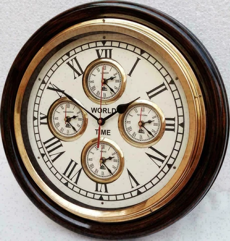 Antique World's 5 Time Zone Beautiful Handcrafted Décor Vintage Wall Clock Item Cover
