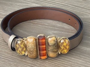 CINTURA DONNA VINTAGE CHICOS JEWEL STONE STYLE FIBBIA PELLE METALLIZZATA TAGLIA M - Foto 1 di 20