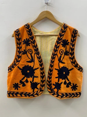 Abrigo Cintura Bordado Terciopelo Naranja | Chaleco Suzani | Chaleco Suzani Terciopelo Floral Foto 1 de 4