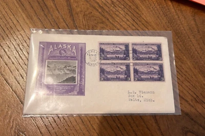 4 Block 3 cent Stamps/ 1937 Alaska w/ First Day Cover Envelope/postmark Juneau - Image 1 of 4