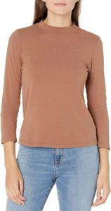 VELVET By Graham & Spencer Quinny 3/4 Sleeve Mock Neck Tee Camel S $99 H14 - Picture 1 of 2
