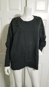 Joe's Jeans Collection Sweatshirt Women's L Black Stud Dolman Sleeve - Picture 1 of 9