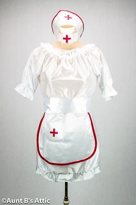 Sexy Disfraz de Enfermera Ruiseñor Blanco y Rojo 4 Piezas Juego de Rol Enfermera Talla Única Foto 1 de 2