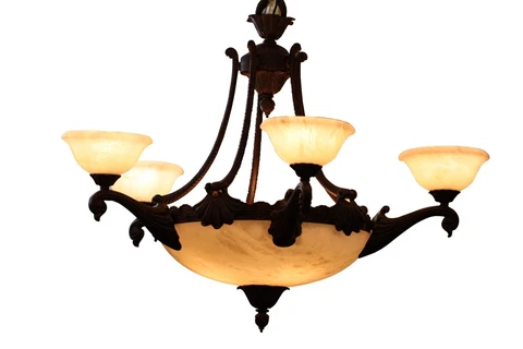 Five Light Italian Alabaster and Bronze Chandelier Cover