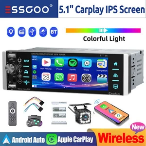 Single DIN 5.1" Apple Carplay/Android Auto Car Stereo Radio Head Unit MP5 Player - Picture 1 of 13