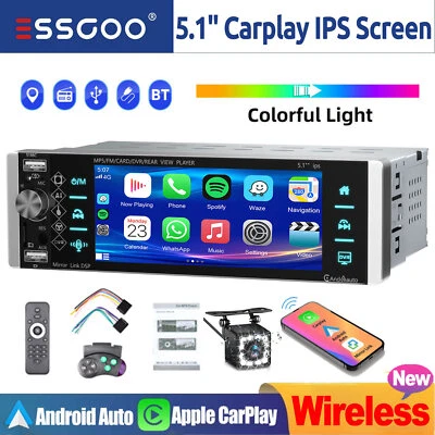 Single DIN 5.1" Apple Carplay/Android Auto Car Stereo Radio Head Unit MP5 Player - Image 1 of 4