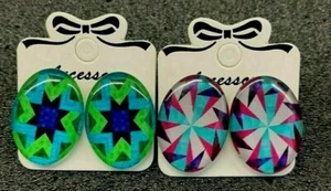 2 pairs of large oval 18 x 25 mm glass/ acrylic earrings - Picture 1 of 5