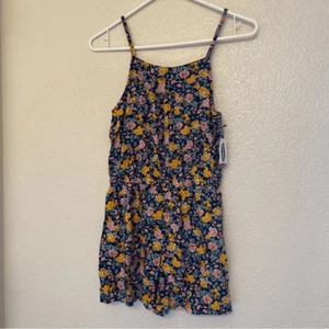 Old Navy micro floral print cotton rayon girls jumpsuit romper shorts L 10-12 - Picture 1 of 11
