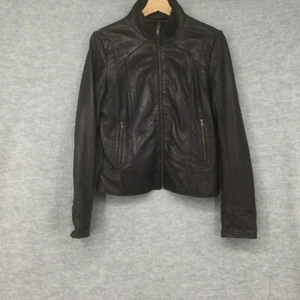 Black Rivet Womens Genuine Leather Motorcycle Jacket Brown Wilsons Biker Medium - Picture 1 of 14