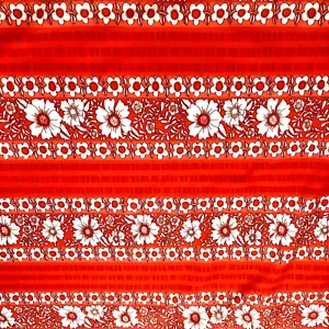 3 Yd X 64 In Vtg Mod Red Orange White Floral Stripe Polyester Stretch Fabric - Picture 1 of 3