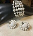 Vintage 1940 White Glass Wire Bracelet & Complementary Earrings Set 