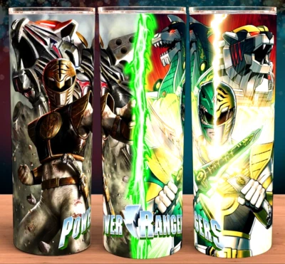 Power Rangers Green and White Ranger Cup Mug Tumbler 20oz with lid and straw - Image 1 of 3