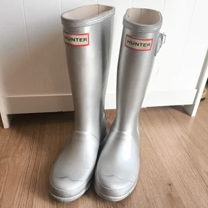Silver HUNTER Wellies Size 1 EU 33 - Picture 1 of 12