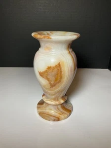 Onyx Marble Carved Natural Stone 6” Vase Neutral Earth Tones - Vintage - Picture 1 of 7
