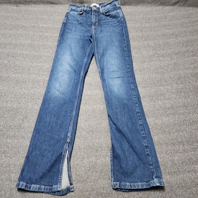 Pantalones de mezclilla para mujer ZARA cintura alta dobladillo dividido acampanados talla 4 azul pavo Foto 1 de 4