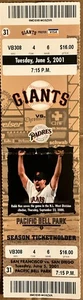 BARRY BONDS HOMERUN #525 JUNE 5, 2001 TICKET - Picture 1 of 2