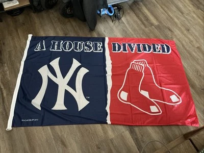 New York Yankees Boston Red Sox House Divided Flag Banner Baseball MLB Red/Blue - Image 1 of 4