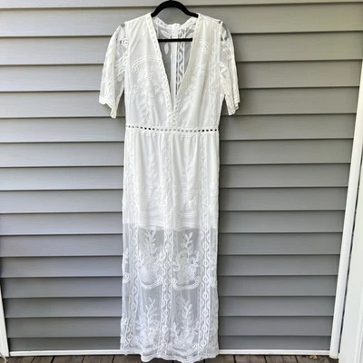 Eleter Lace Casual Dress Short Sleeves Romper White Women's Size M - Image 1 of 4