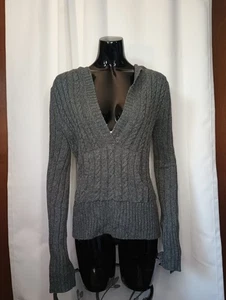 Vintage Aeropostale Womens Y2K Fitted Cable Knit Sweater Hoodie Large Preppy - Picture 1 of 11