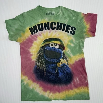T-Shirt Sesame Street Cookie Monster Munchies Tie Dye Rasta M - image 1 of 4
