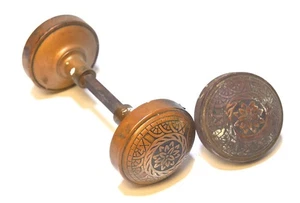 VINTAGE EASTLAKE STYLE BRASS DOOR KNOB + ON KNOB - Picture 1 of 9