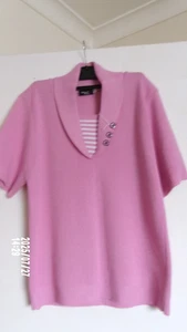 WOMEN'S SHORT SLEEVED SHORT JUMPER SIZE S/M. PINK, SAILOR NECK. NEW. - Picture 1 of 3