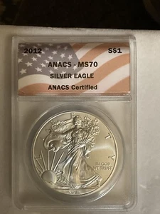 2012 Silver Eagle ANACS MS70 25th Anniversary Initial Release American Flag - Picture 1 of 4