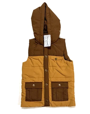 Tommy Bahama Niños Chaleco Niños S (5/6) Con Capucha Puffer Botones a Presión Marrón Tostado Foto 1 de 4
