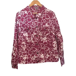 Jessica London Women's 24W Fuschia & White Floral Denim Jacket with Four Pockets - Picture 1 of 14