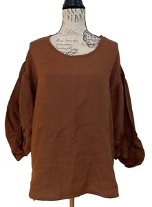 BELLAMBRA Women  Linen Top Tunic Balloon Sleeve Made in Italy Size Medium - Picture 1 of 7